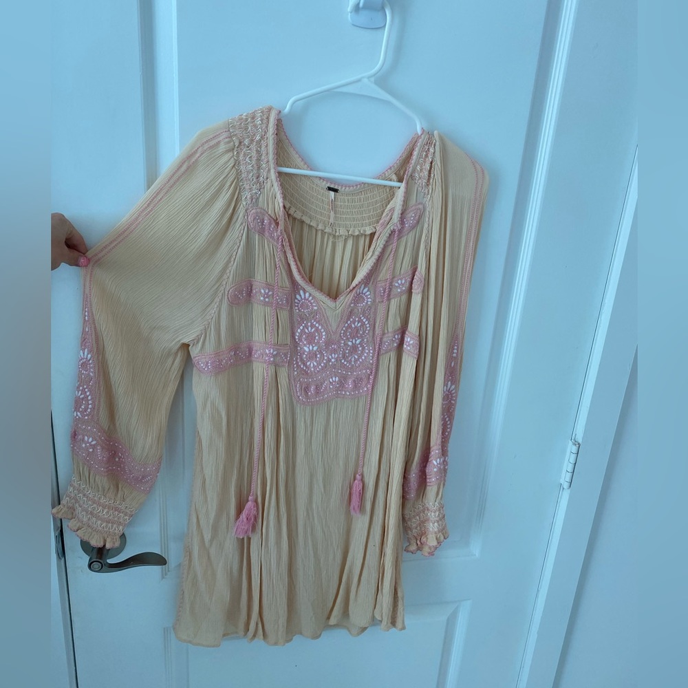 Free People blush embroidered tunic dress size medium